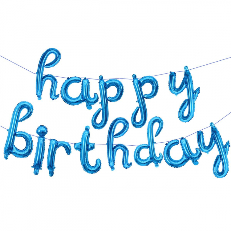 Набор шаров-букв Мини, Надпись "Happy Birthday", Голубой (в упаковке)
