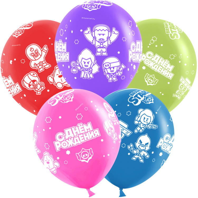 Шар Brawl Stars, С Днем Рождения, Ассорти Пастель 5 ст
