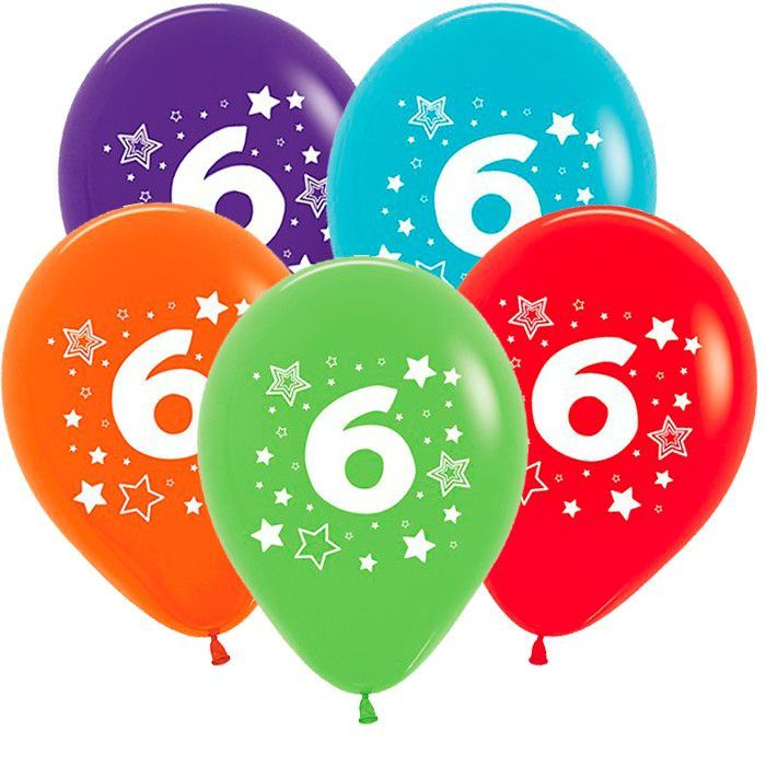 Шар Цифра "6" Звезды, Ассорти Пастель, 5 ст.
